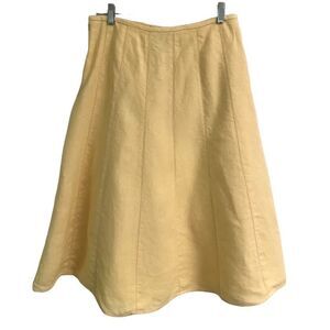 Talbots 100% pure thick Irish Linen butter yellow midi circle skirt 8P